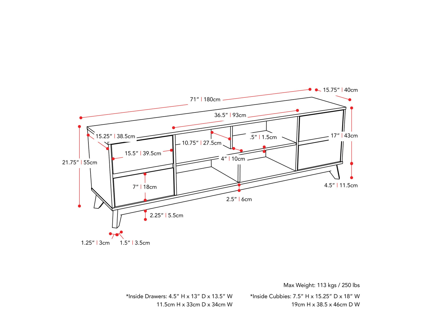 Modern grey TV stand for 85" TVs, sleek design with storage shelves and cable management.