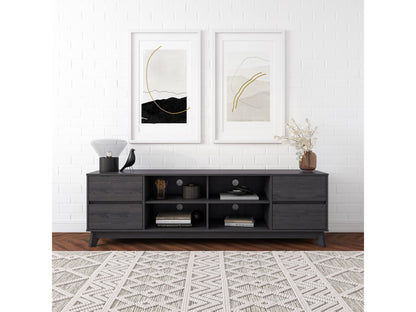 Modern grey TV stand for 85-inch TVs, with sleek design, ample storage, and sturdy construction.