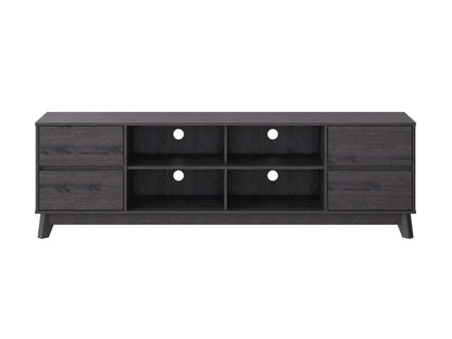 Grey modern TV stand for TVs up to 85 inches, featuring sleek design, ample storage, and durable materials.