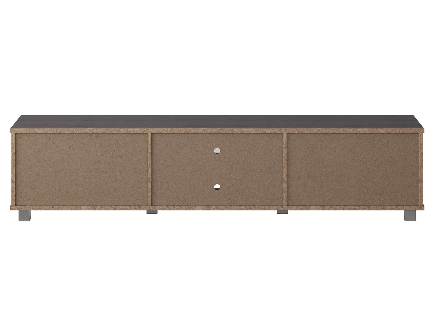 Dark grey modern TV stand for TVs up to 85", sleek design with storage shelves and cable management.