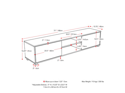 Brown and white modern TV stand for TVs up to 85 inches, featuring sleek design and ample storage space.