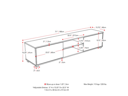 Black modern TV stand for TVs up to 85 inches, featuring sleek design and ample storage space.