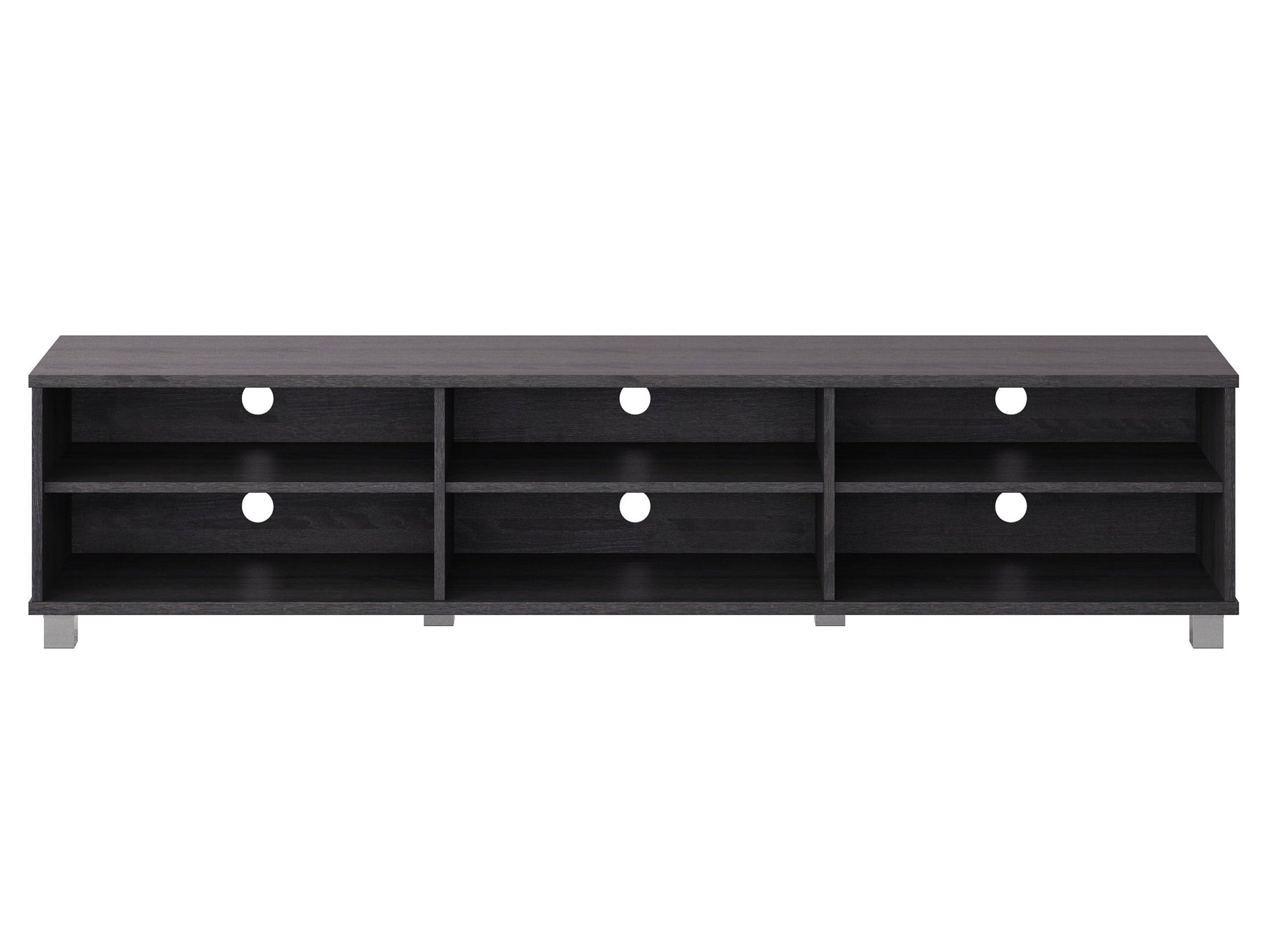 Modern grey TV stand for TVs up to 85" with sleek design and ample storage.