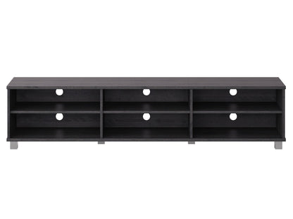 Modern grey TV stand for TVs up to 85" with sleek design and ample storage.