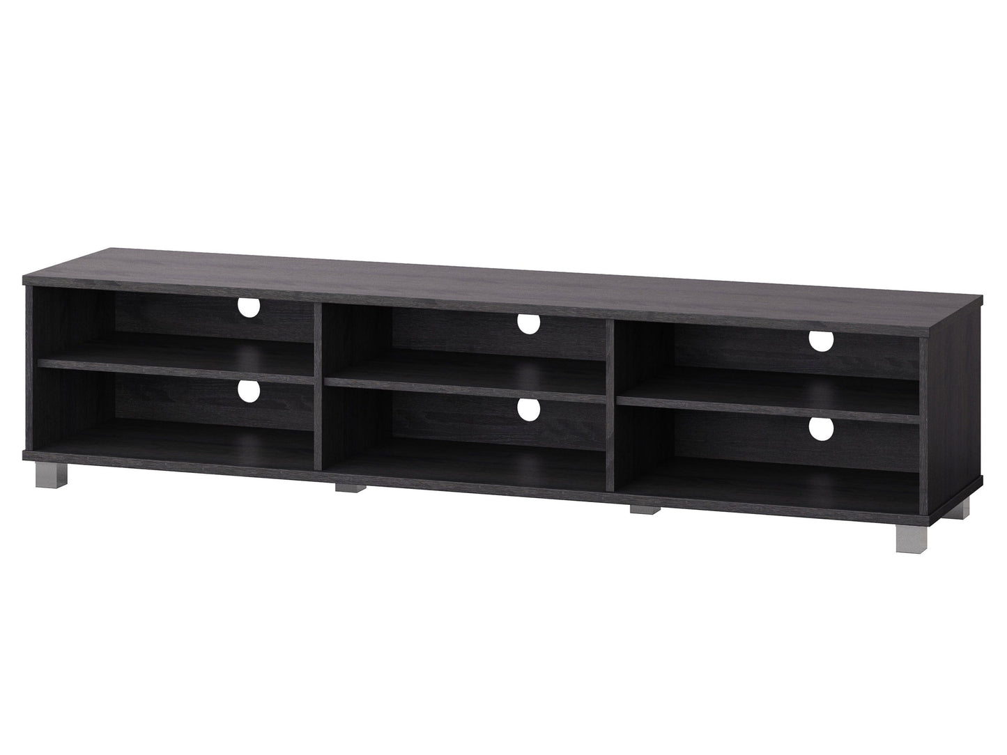 Modern grey TV stand for 85" TVs, featuring sleek lines, ample storage, and a minimalist design.