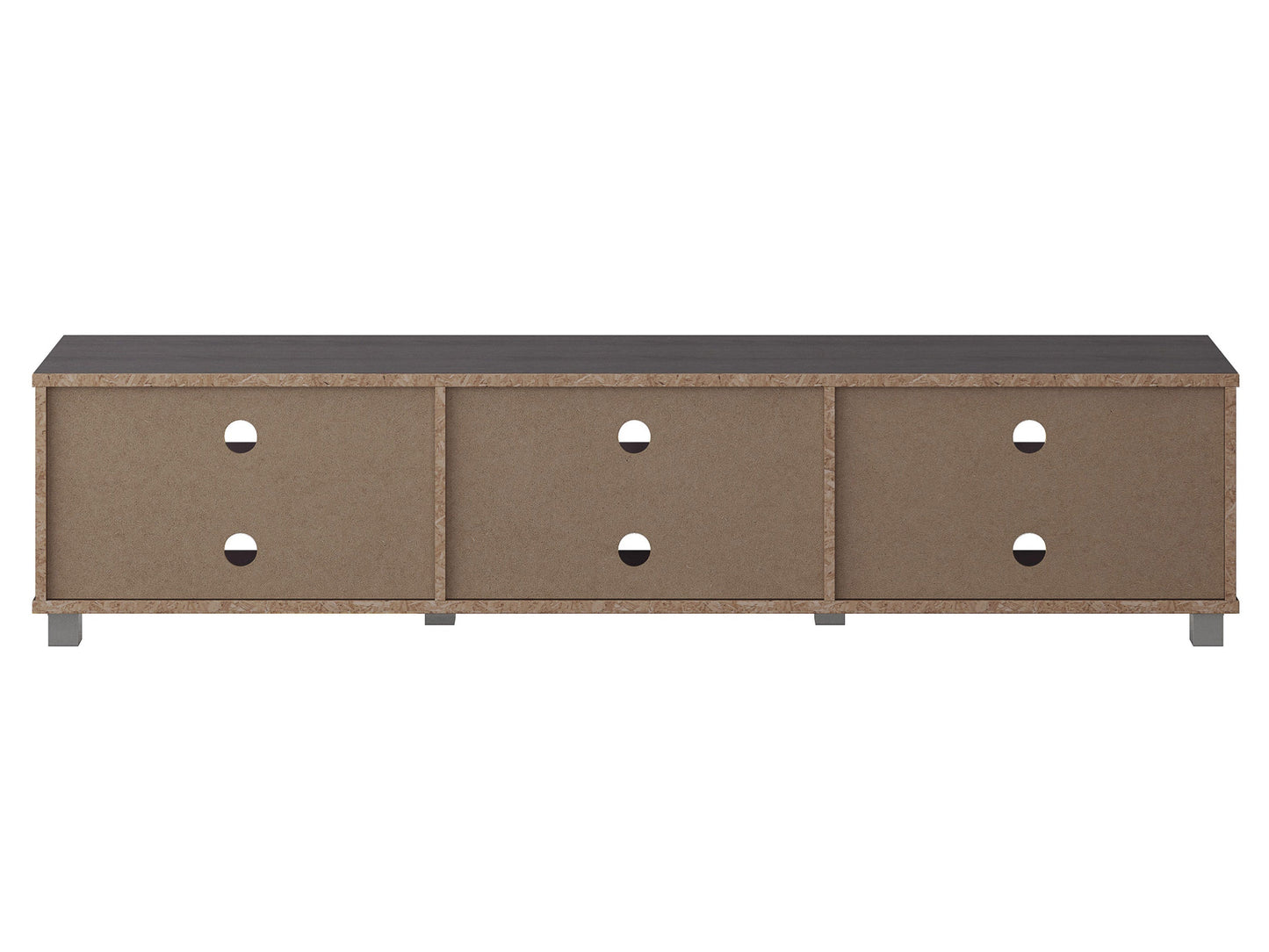 Grey modern TV stand for TVs up to 85 inches, sleek design with storage shelves and sturdy wooden construction.