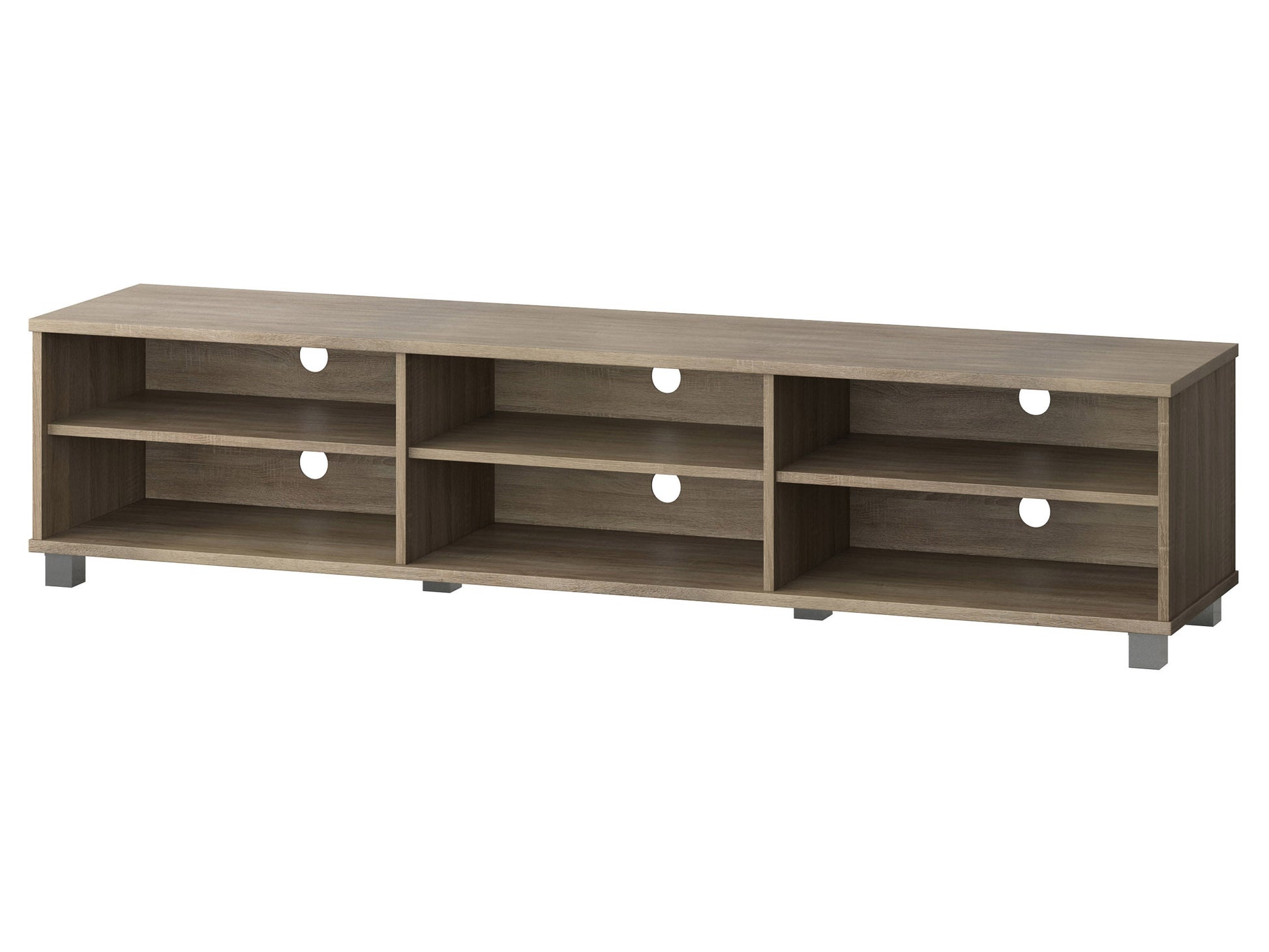 Modern brown TV stand for TVs up to 85 inches, featuring sleek design, ample storage, and sturdy construction.