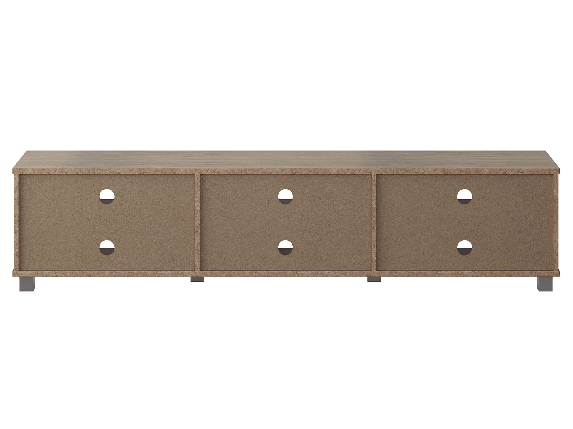 Brown modern TV stand with open shelving, sleek design, and support for TVs up to 85 inches.