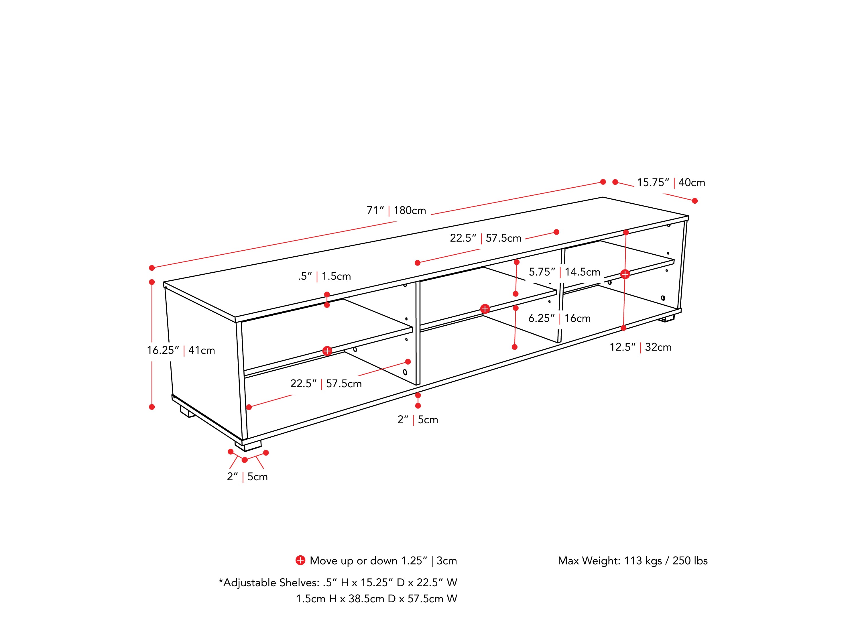 Black modern TV stand for TVs up to 85 inches, sleek design with open shelving and closed cabinets.