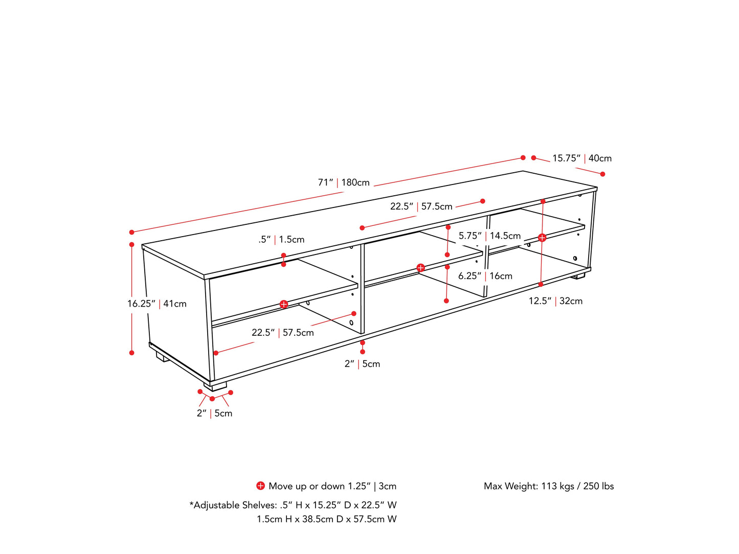 Black modern TV stand for TVs up to 85 inches, sleek design with open shelving and closed cabinets.