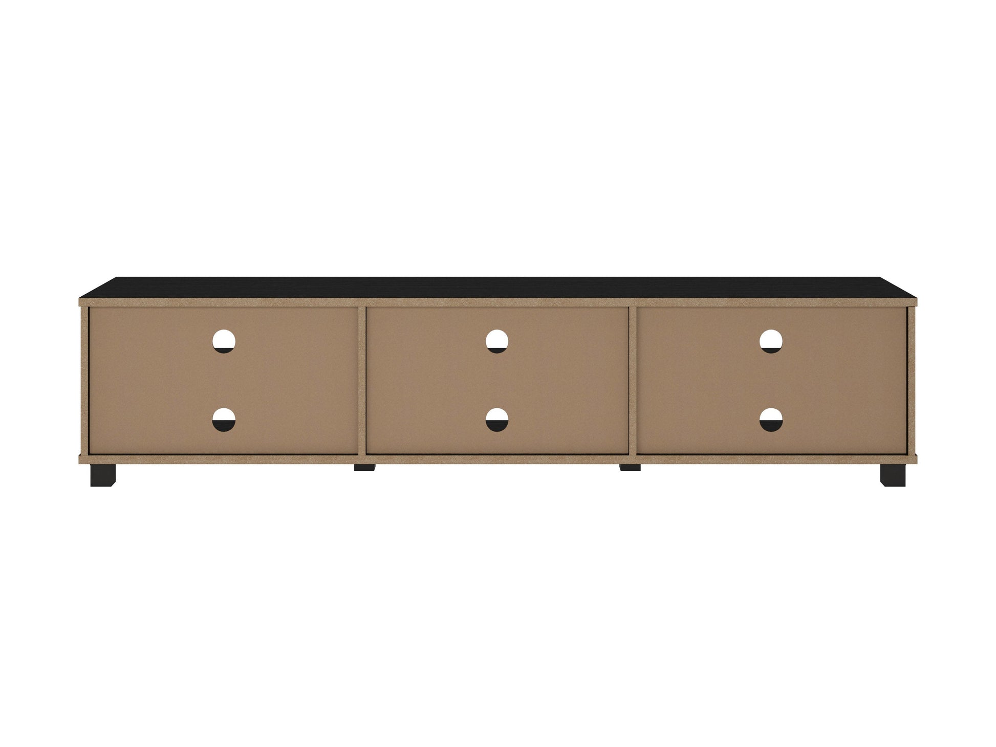 Black modern TV stand for TVs up to 85 inches, featuring sleek design and ample storage space.