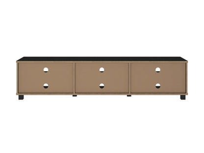 Black modern TV stand for TVs up to 85 inches, featuring sleek design and ample storage space.