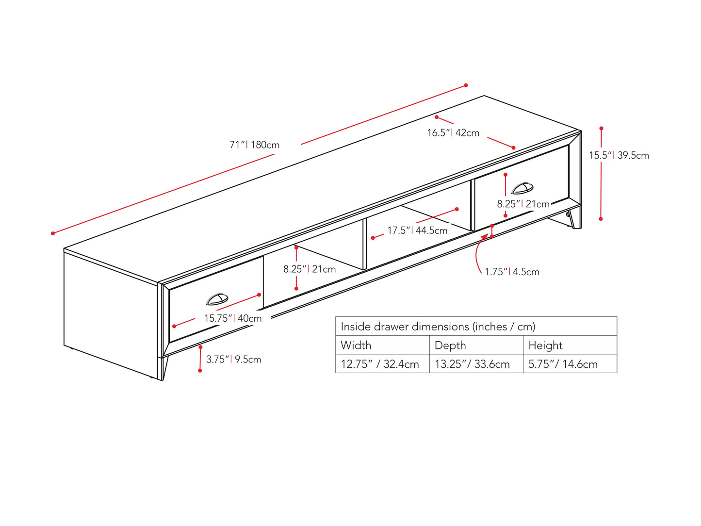 Black TV stand for TVs up to 85 inches, with sleek design, open shelves, and sturdy construction.