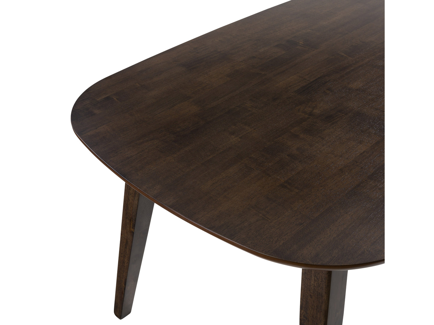 Mid-century modern dining table with a walnut veneer top, tapered legs, and sleek design. Features a rectangular shape, warm brown finish, and smooth edges, perfect for contemporary dining spaces.