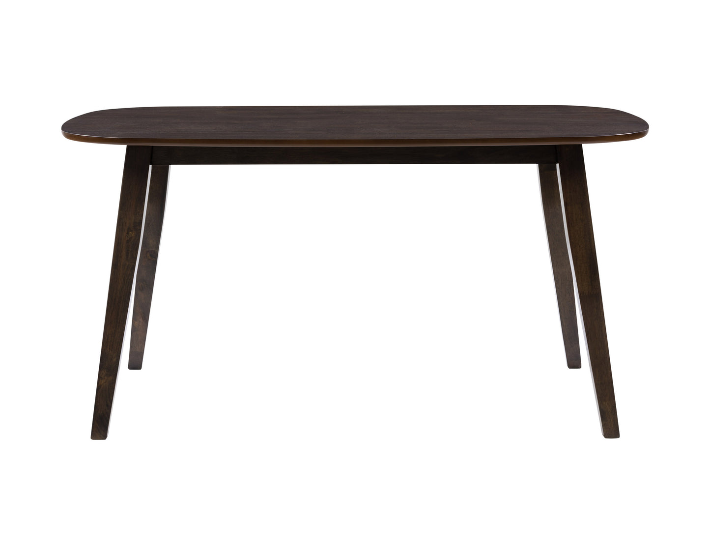 Mid-century modern dining table with walnut finish, sleek rectangular top, tapered wooden legs, and minimalist design. Perfect for contemporary dining rooms, blending classic style with modern elegance.