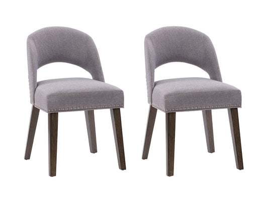 Grey mid-century dining chairs set of 2 with wooden legs and upholstered seats, perfect for modern dining rooms.