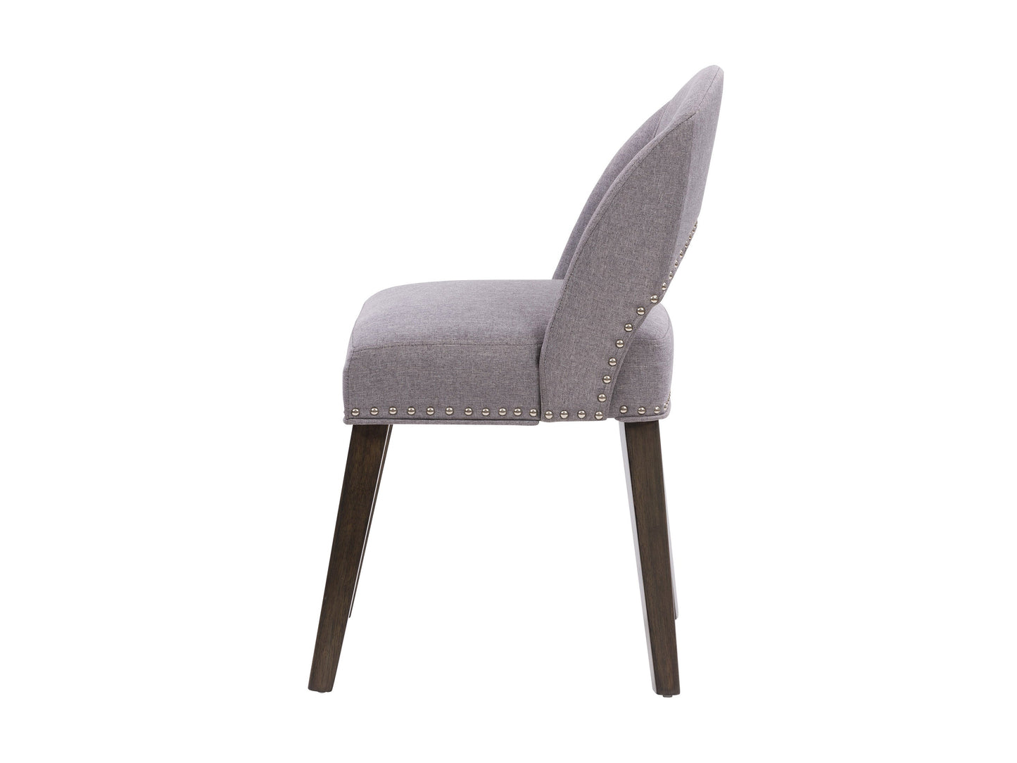 Grey mid-century dining chairs, set of 2, with wooden legs and upholstered seats, perfect for modern dining rooms.