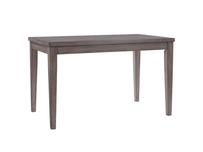 Grey wood counter height dining table with sleek lines, sturdy legs, and a smooth finish, perfect for modern dining rooms or kitchens.