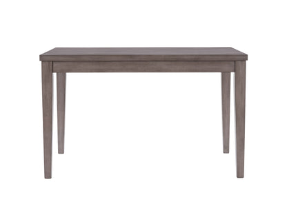 Grey wood counter height dining table with a rectangular top and sturdy legs, featuring a modern design with a smooth finish, perfect for contemporary dining rooms or kitchen spaces.