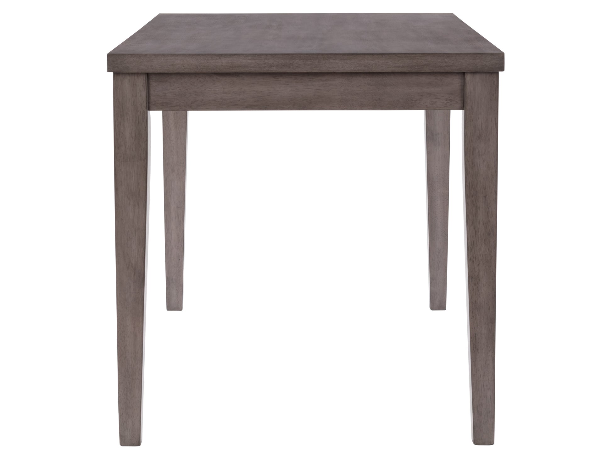 Grey wood counter height dining table with sleek rectangular design and sturdy legs, featuring a smooth surface and modern finish, perfect for contemporary dining spaces.