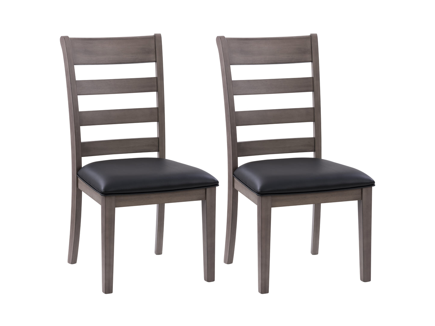 Set of 2 grey wood dining chairs with cushioned beige seats, featuring a sleek, modern design and sturdy construction. Perfect for contemporary dining rooms or kitchens.