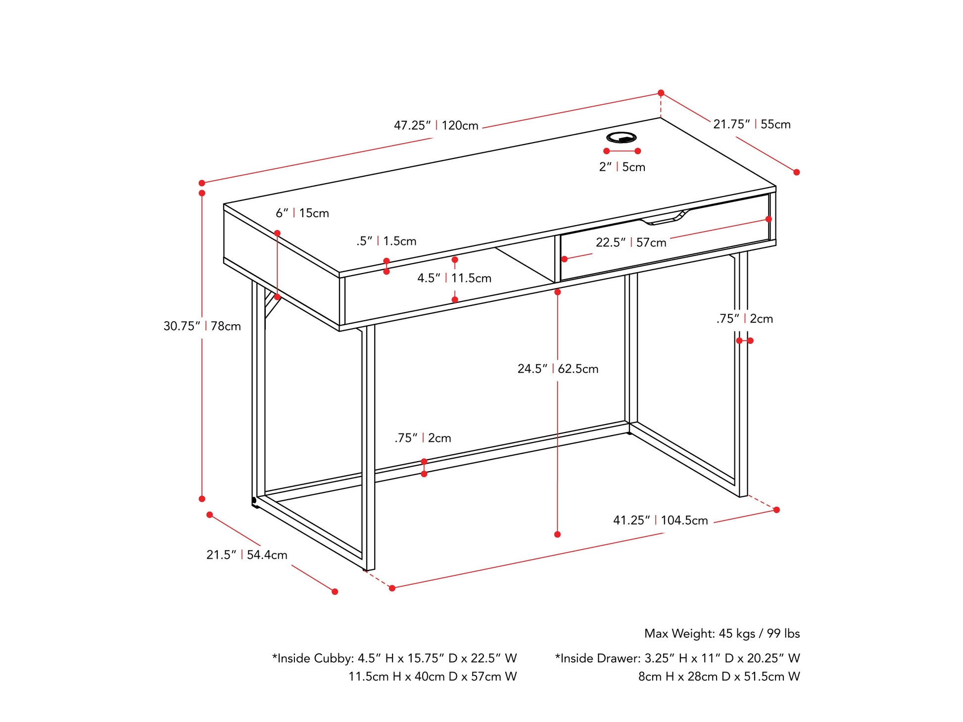 Modern grey computer desk with sleek metal legs, spacious surface, and minimalist design.