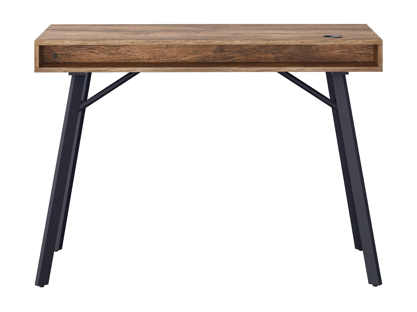 Natural wood desk in brown with minimalist design, sturdy legs, and smooth finish, ideal for home office or study.