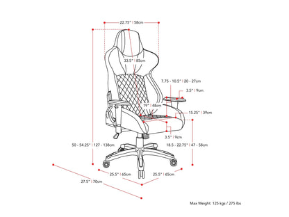 Black and blue gaming reclining chair with ergonomic design, padded armrests, and adjustable headrest.