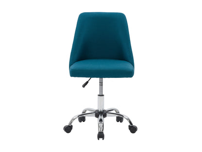 Dark blue armless task chair with ergonomic design, mesh backrest, and adjustable height for office use.