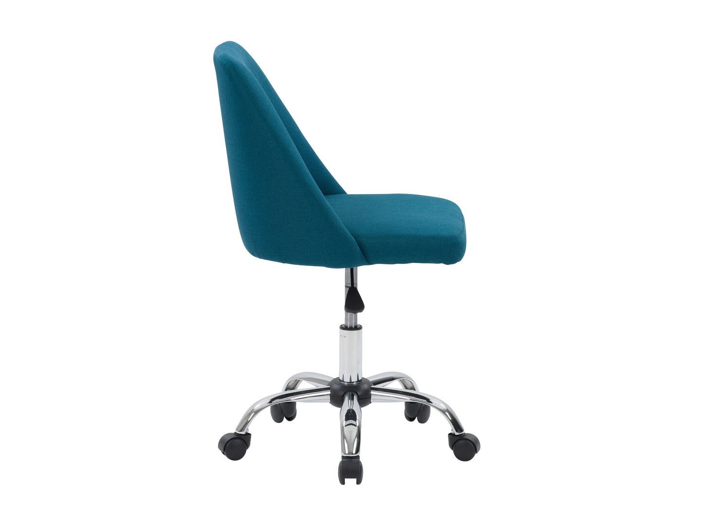 Dark blue armless task chair with ergonomic design, mesh backrest, and adjustable height for office use.