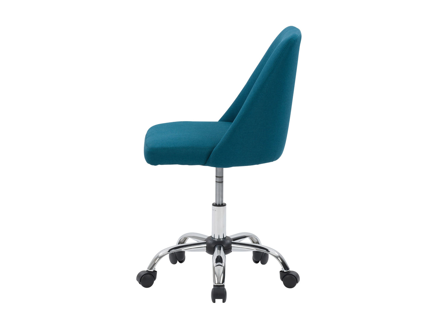 Dark blue armless task chair with ergonomic design, cushioned seat, and black metal base for office use.