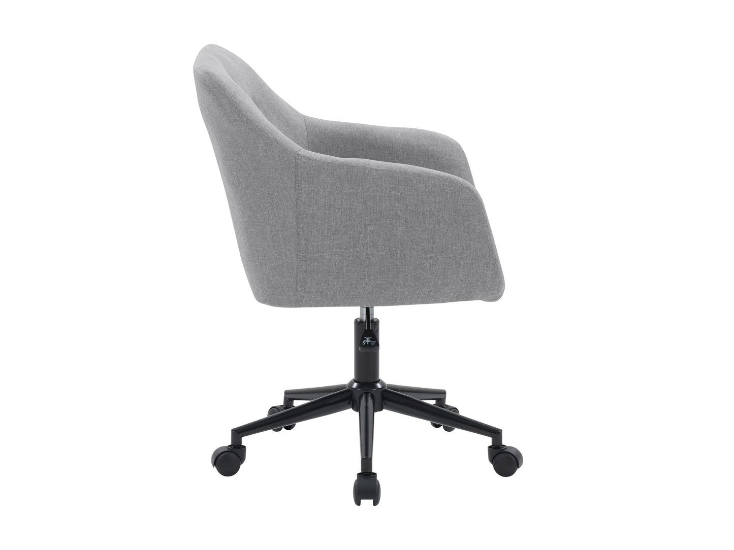 Light grey office task chair with arms, ergonomic design, mesh backrest, and adjustable height.