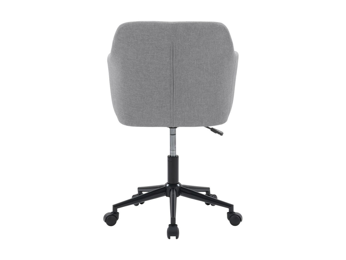 Light grey office chair with arms, ergonomic design, adjustable height, and cushioned seat.