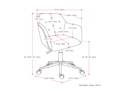 Light blue office task chair with arms, ergonomic design, padded seat, and adjustable height.