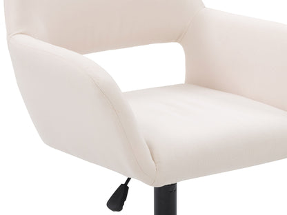 Off white task chair with open back, ergonomic design, and adjustable height for modern office setups.