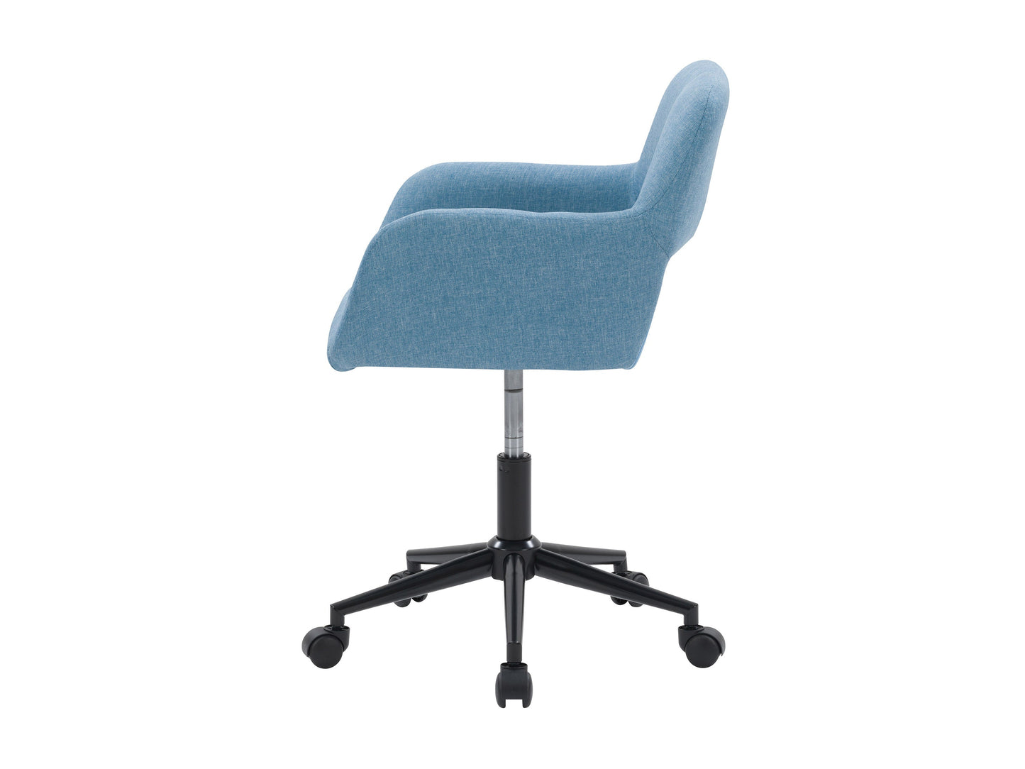 Light blue office task chair with open back, ergonomic design, and adjustable height, perfect for modern workspaces.