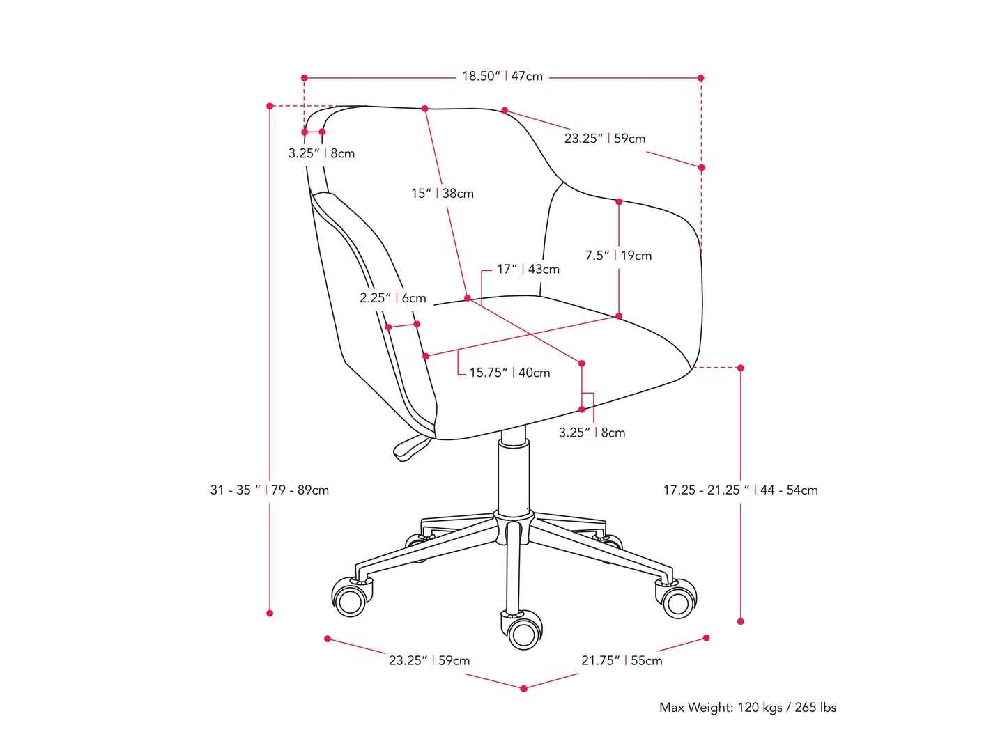 Dark blue task chair with arms, ergonomic design, mesh back, and adjustable height for office use.