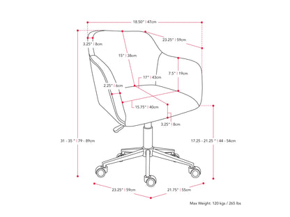 Dark blue task chair with arms, ergonomic design, mesh back, and adjustable height for office use.