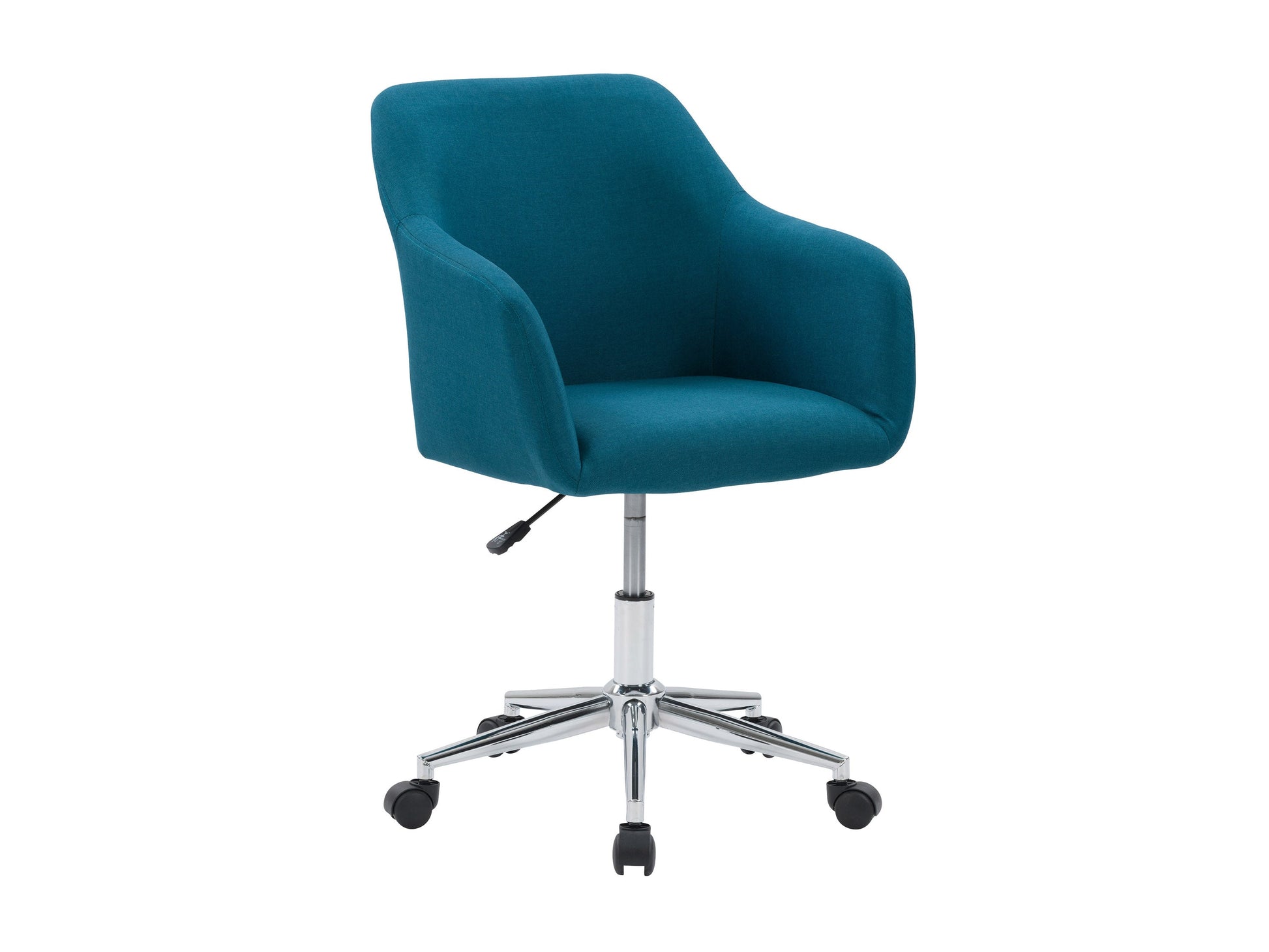 Dark blue office task chair with arms, ergonomic design, and adjustable height, perfect for modern workspaces.