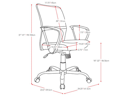 Ergonomic fabric office chair with black mesh back, cushioned seat in dark gray, adjustable armrests, and five-wheel base for mobility. Ideal for home or office use, promoting comfort and productivity.