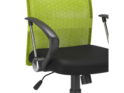 Lime green fabric office chair with ergonomic design, adjustable height, and black metal base.