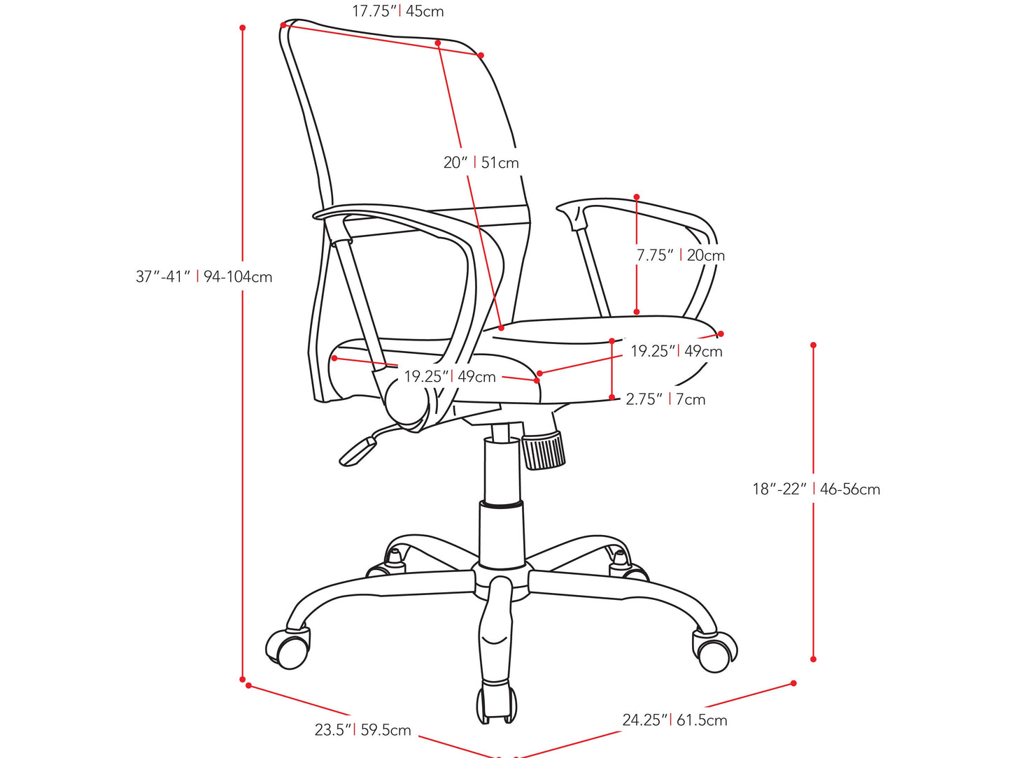 Orange fabric office chair with ergonomic design, adjustable height, and black metal base.