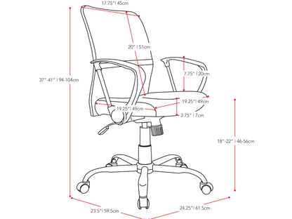 Orange fabric office chair with ergonomic design, adjustable height, and black metal base.