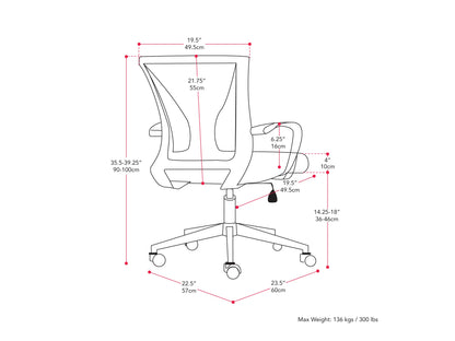 Ergonomic black mesh office chair with white frame, adjustable armrests, and lumbar support.