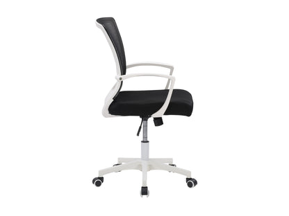 Black and white mesh office chair with ergonomic design, adjustable height, and lumbar support.