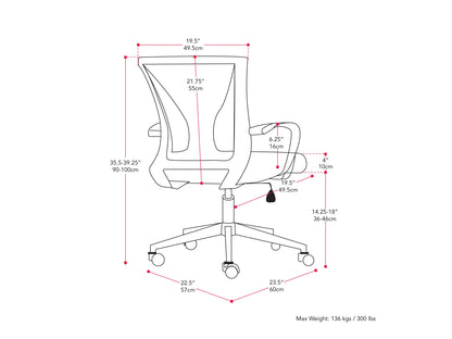 White mesh task chair with ergonomic design, adjustable height, and lumbar support for office use.