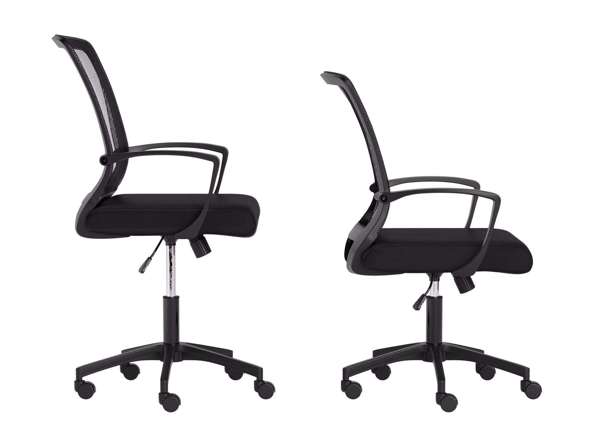 Black mesh office task chair with ergonomic design, adjustable height, and swivel base, perfect for home or office use.