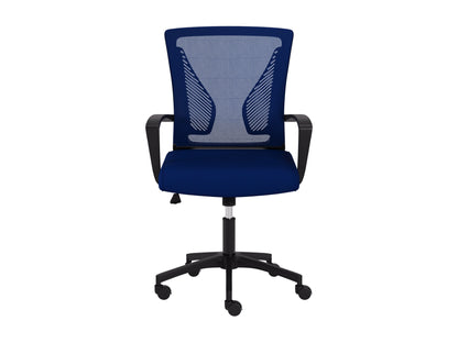 Mesh task chair in blue and black with ergonomic design, adjustable height, and breathable mesh backrest.