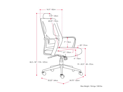 High back office chair in grey and black with ergonomic design, adjustable height, and lumbar support.