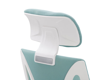 Teal and black high back office chair with ergonomic design, adjustable height, and lumbar support.